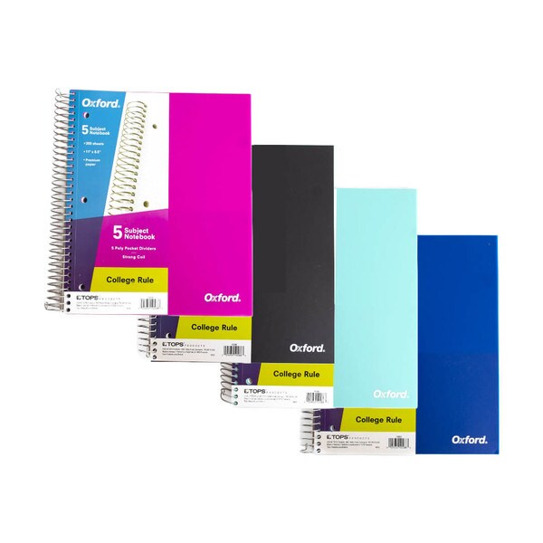 Oxford 5 Subject College Rule Notebook Assorted